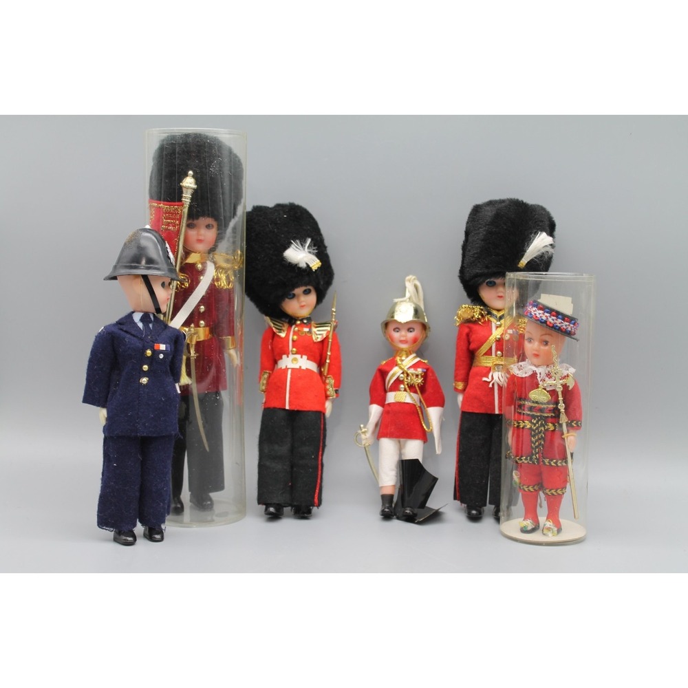 Vintage British UK Military Doll Lot Guards Soldiers Ceremonial Uniforms 6pc